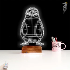 Penguen Çocuk Odası Tasarım 3D Lamba - Masa Gece Lambası