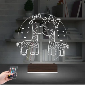 Zürafa Kalp Çocuk Odası 3D Lamba - Masa Gece Lambası