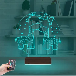 Zürafa Kalp Çocuk Odası 3D Lamba - Masa Gece Lambası