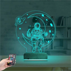 Astronot Ay Gezegen 3D Lamba - Masa Gece Lambası