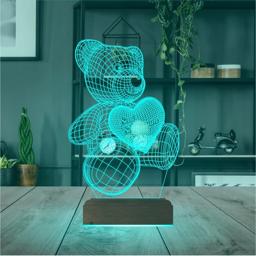 Ayıcık Kalp Seni Seviyorum 3D Lamba - Masa Gece Lambası