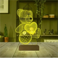 Ayıcık Kalp Seni Seviyorum 3D Lamba - Masa Gece Lambası