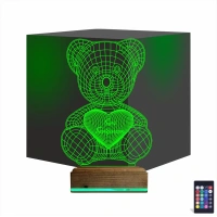 Ayıcık Kalp Seni Seviyorum 3D Lamba - Masa Gece Lambası