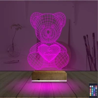 Ayıcık Kalp Seni Seviyorum 3D Lamba - Masa Gece Lambası