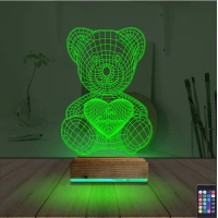 Ayıcık Kalp Seni Seviyorum 3D Lamba - Masa Gece Lambası