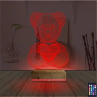 Ayıcık Kalp Seni Seviyorum 3D Lamba - Masa Gece Lambası