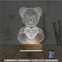 Ayıcık Kalp Seni Seviyorum 3D Lamba - Masa Gece Lambası