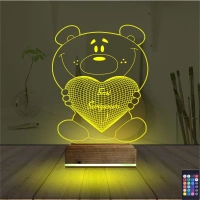 Ayıcık Kalp Seni Seviyorum 3D Lamba - Masa Gece Lambası