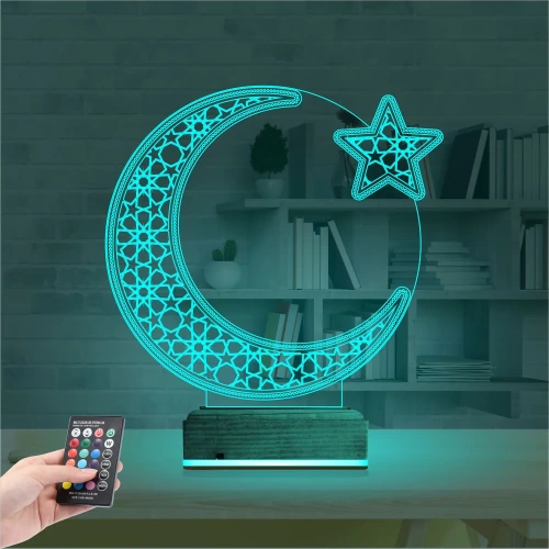 Ay Yıldız Türk Bayrağı 3D Lamba - Masa Gece Lambası