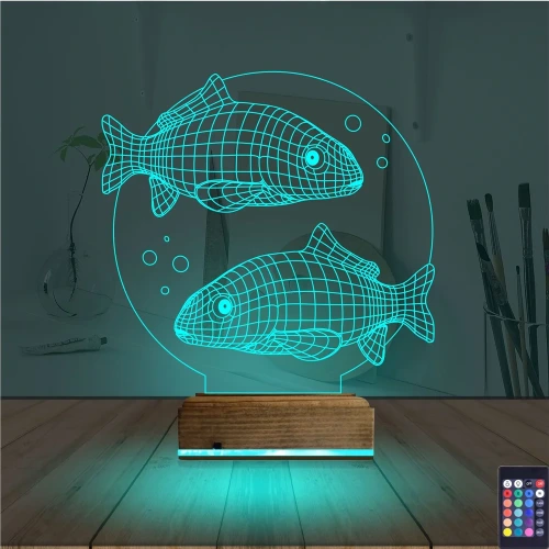 Balık Fanus 3D Lamba - Masa Gece Lambası