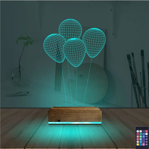 Balon Kutlama Doğum Günü 3D Lamba - Masa Gece Lambası