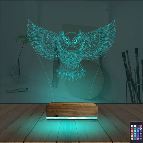 Baykuş Tasarım 3D Lamba - Masa Gece Lambası
