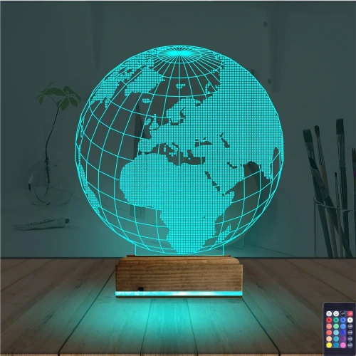 Dünya Globe 3D Lamba - Masa Gece Lambası