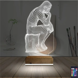 Düşünen Adam Heykel 3D Lamba - Masa Gece Lambası
