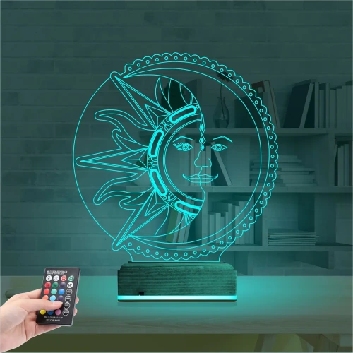 Mistik Güneş Ay 3D Lamba - Masa Gece Lambası