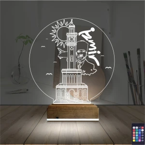 İzmir Saat Kulesi Atatürk 3D Lamba - Masa Gece Lambası
