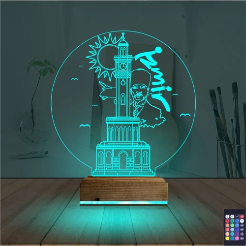 İzmir Saat Kulesi Atatürk 3D Lamba - Masa Gece Lambası