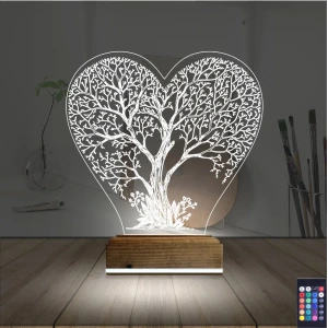 Hayat Ağacı Kalp Ağaç 3D Lamba - Masa Gece Lambası Hayat Ağacı Kalp Ağaç 3D Lamba - Masa Gece Lambası