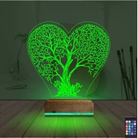 Hayat Ağacı Kalp Ağaç 3D Lamba - Masa Gece Lambası