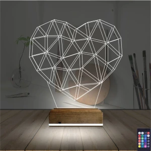 Kalp Sevgiliye Hediye Polygonal 3D Lamba - Masa Gece Lambası