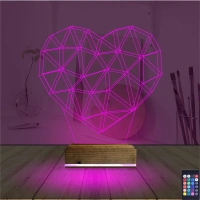 Kalp Sevgiliye Hediye Polygonal 3D Lamba - Masa Gece Lambası