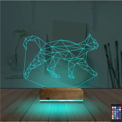 Kedi Polygonal Tasarım 3D Lamba - Masa Gece Lambası