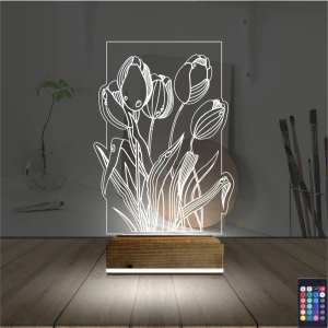 Lale Çiçek 3D Lamba - Masa Gece Lambası Lale Çiçek 3D Lamba - Masa Gece Lambası