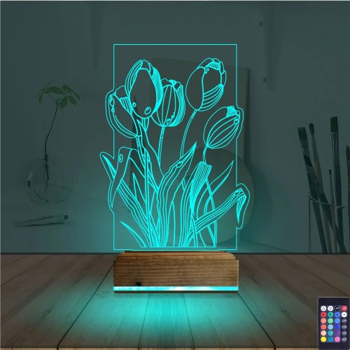 Lale Çiçek 3D Lamba - Masa Gece Lambası