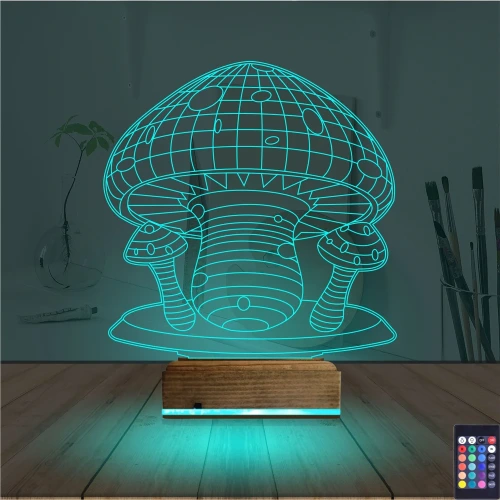 Mantar Çocuk Odası 3D Lamba - Masa Gece Lambası