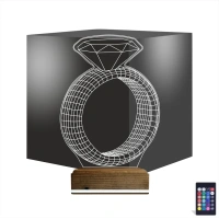 Tek Taş Yüzük Sevgiliye Hediye 3D Lamba - Masa Gece Lambası