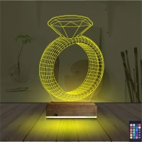 Tek Taş Yüzük Sevgiliye Hediye 3D Lamba - Masa Gece Lambası