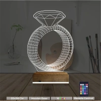 Tek Taş Yüzük Sevgiliye Hediye 3D Lamba - Masa Gece Lambası