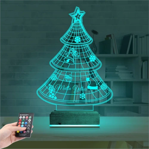 Yılbaşı Ağacı Mutlu Yıllar 3D Lamba - Masa Gece Lambası