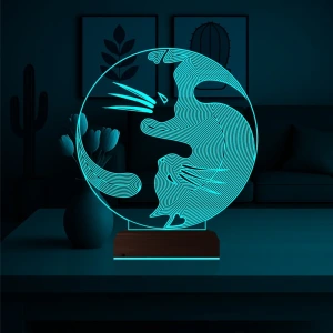 Kedi Ying Yang Denge 3D Lamba - Masa Gece Lambası Kedi Ying Yang Denge 3D Lamba - Masa Gece Lambası
