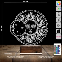 Güneş Ay Mistik 3D Lamba - Masa Gece Lambası