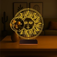 Güneş Ay Mistik 3D Lamba - Masa Gece Lambası