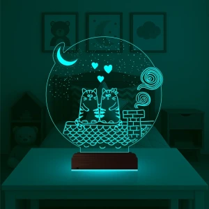 Kedi Kalp Çocuk Odası 3D Lamba - Masa Gece Lambası Kedi Kalp Çocuk Odası 3D Lamba - Masa Gece Lambası
