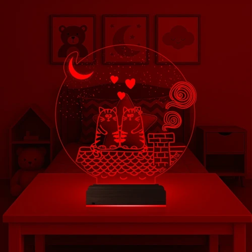 Kedi Kalp Çocuk Odası 3D Lamba - Masa Gece Lambası
