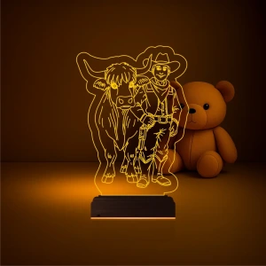 Çocuk Odası İnek Kovboy 3D Lamba - Masa Gece Lambası Çocuk Odası İnek Kovboy 3D Lamba - Masa Gece Lambası