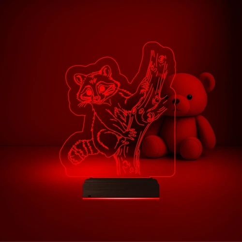 Çocuk Odası Rakun 3D Lamba - Masa Gece Lambası