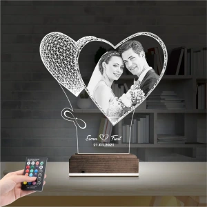 Kalp Sevgiliye Hediye Fotoğraflı 3D Lamba - Masa Gece Lambası