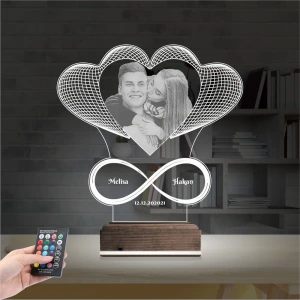 Kalp Sevgiliye Hediye Fotoğraflı 3D Lamba - Masa Gece Lambası