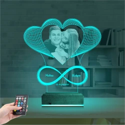 Kalp Sevgiliye Hediye Fotoğraflı 3D Lamba - Masa Gece Lambası