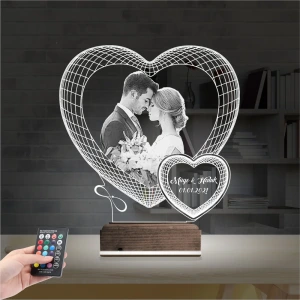 Kalp Sevgiliye Hediye Fotoğraflı 3D Lamba - Masa Gece Lambası