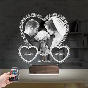 Kalp Sevgiliye Hediye Fotoğraflı 3D Lamba - Masa Gece Lambası