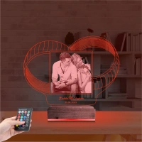 Yüzük Alyans Yıl Dönümü Fotoğraflı 3D Lamba - Masa Gece Lambası