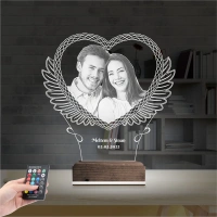 Kalp Melek Sevgiliye Hediye Fotoğraflı 3D Lamba - Masa Gece Lambası