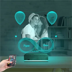 Kalp Balon Sevgiliye Hediye Fotoğraflı 3D Lamba - Masa Gece Lambası