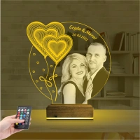 Kalp Sevgiliye Hediye Fotoğraflı 3D Lamba - Masa Gece Lambası