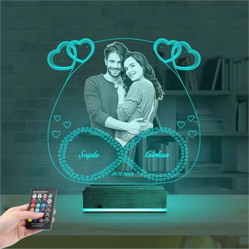Kalp Sevgiliye Hediye Fotoğraflı 3D Lamba - Masa Gece Lambası